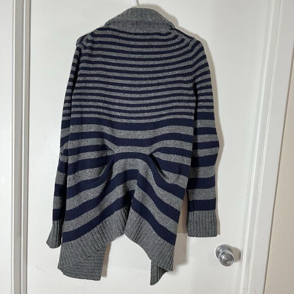 BCBG MAX AZRIA Women Sz S Blue & Grey Wool Cardigan Sweater Open Front - Picture 2 of 8